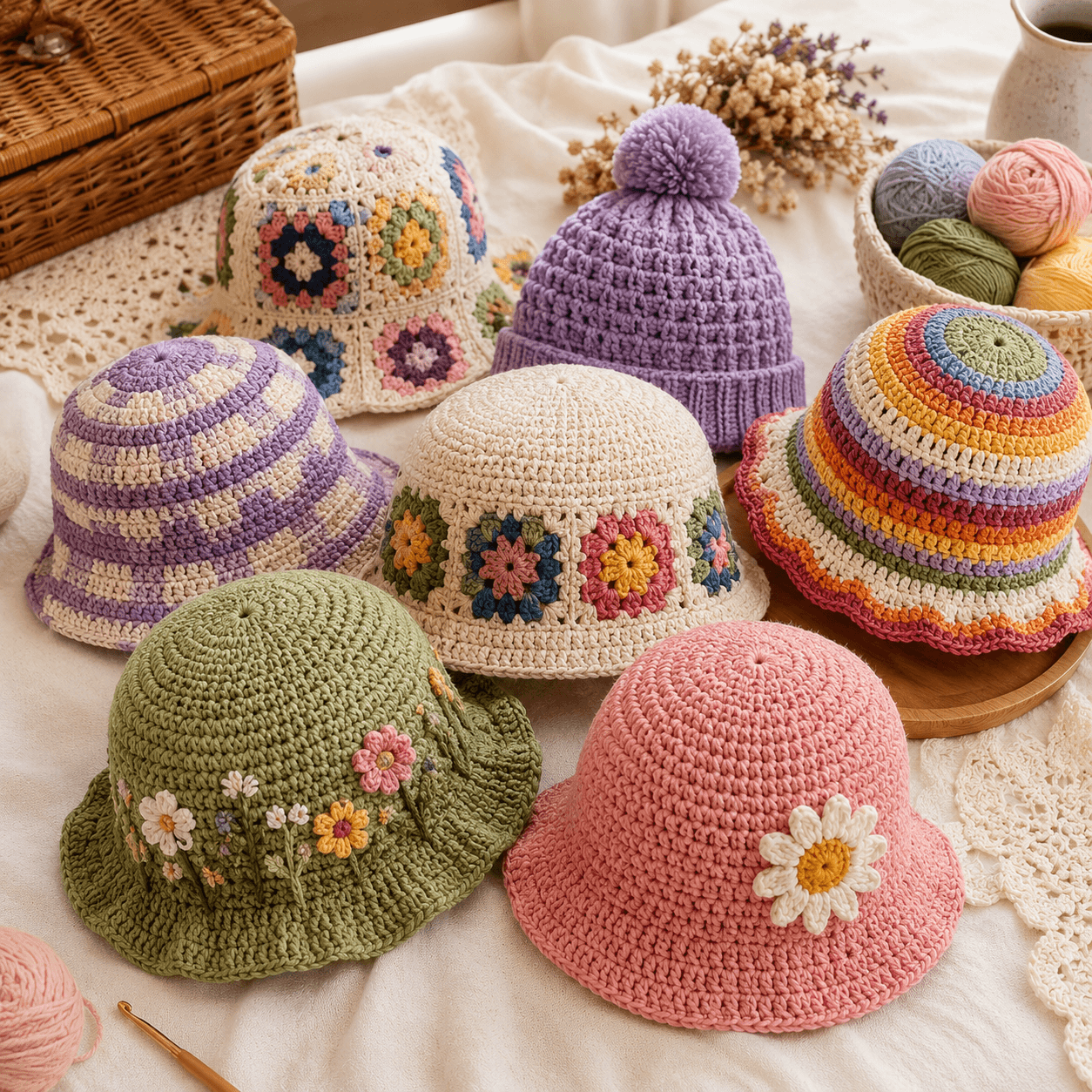 Crochet Colorful Hats Patterns