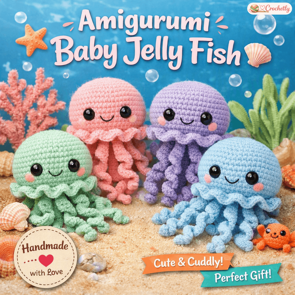Amigurumi Baby Jellyfish crochet pattern PDF featuring a cute handmade jellyfish crochet design for DIY and amigurumi lovers