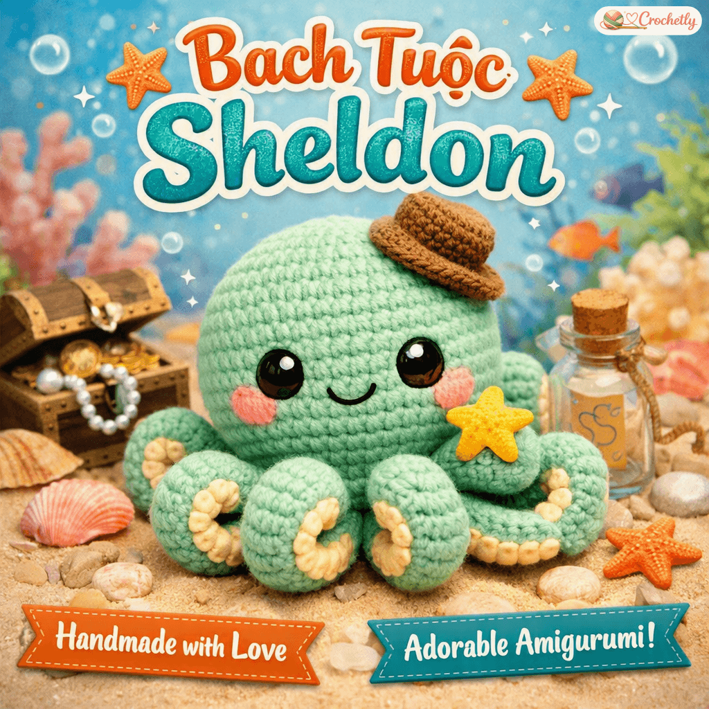 Sheldon Octopus Crochet Pattern featuring a cute handmade octopus amigurumi design, digital PDF crochet pattern for sea animal lovers.