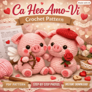 Ca Heo Amo-Vi crochet pattern featuring a cute dolphin amigurumi sea animal design, digital crochet pattern for handmade DIY project
