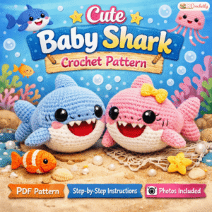 Cute baby shark crochet pattern handmade amigurumi ocean animal digital PDF crochet pattern