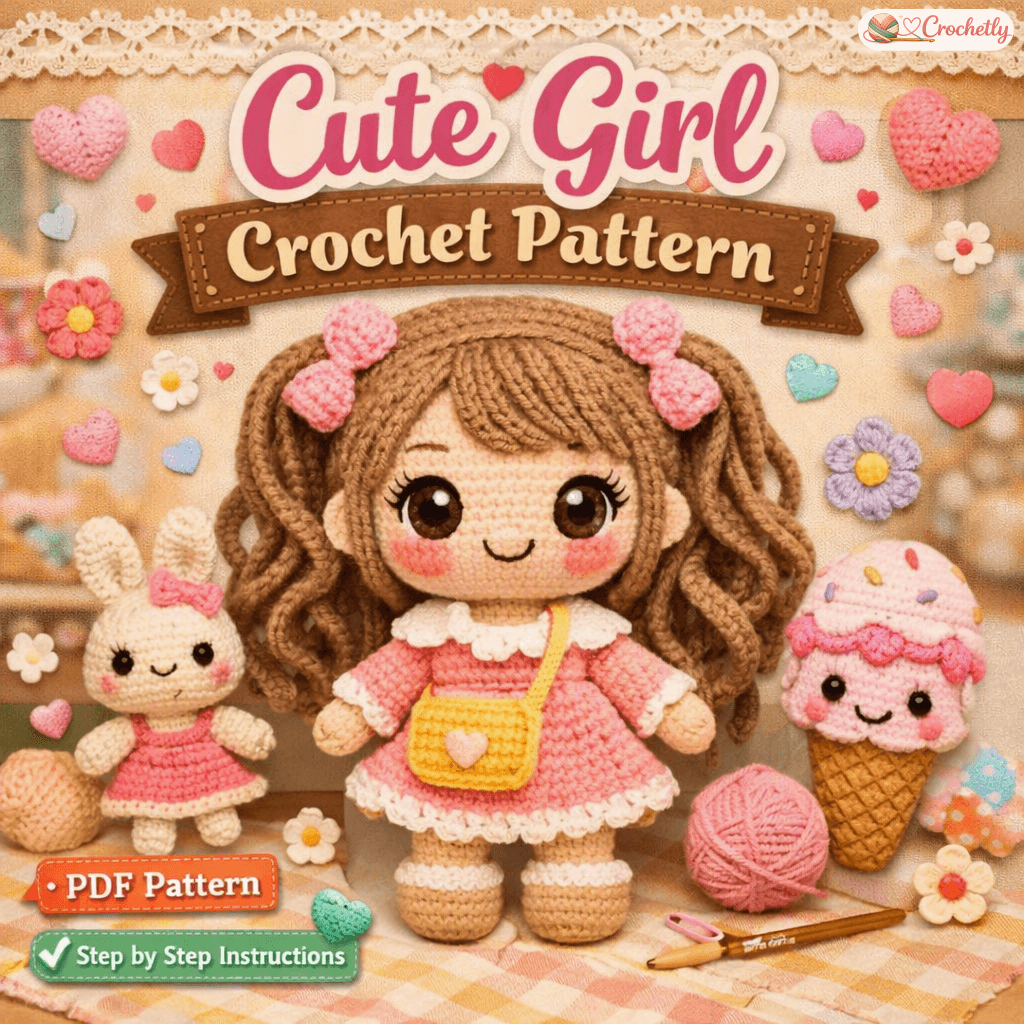 Cute girl crochet pattern amigurumi doll PDF digital crochet pattern