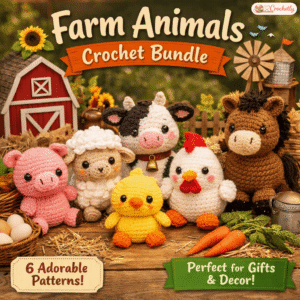 Farm Animals Crochet Bundle PDF crochet patterns featuring cute amigurumi farm animal designs for handmade toys, DIY gifts, nursery decor, and instant digital download.