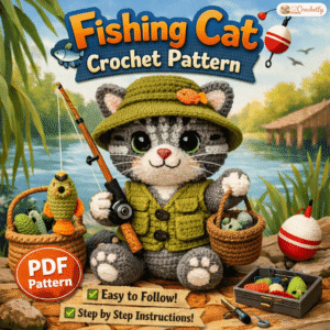 Fishing Cat Crochet Pattern digital PDF for handmade animal crochet project