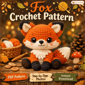 Fox Crochet Pattern digital PDF for cute woodland animal amigurumi crochet project