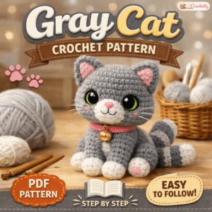 Gray cat crochet pattern amigurumi digital PDF crochet cat pattern