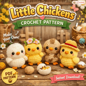 Little Chickens Crochet Pattern digital PDF featuring cute handmade crochet chicken amigurumi