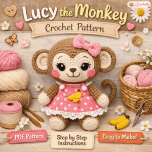 Lucy the Monkey Crochet Pattern – cute crochet monkey amigurumi digital PDF pattern