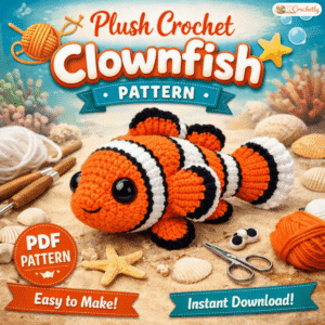 Plush crochet clownfish pattern digital PDF amigurumi sea animal crochet pattern