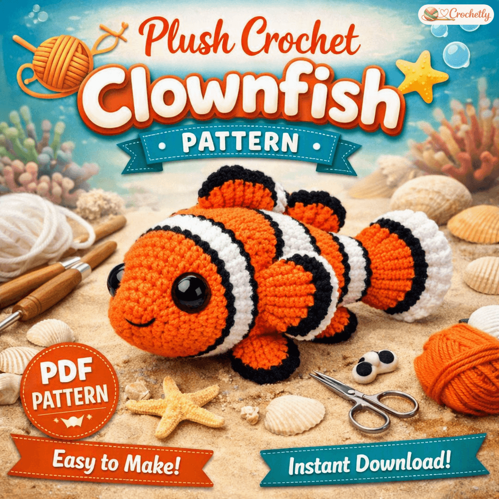 Plush crochet clownfish pattern digital PDF amigurumi sea animal crochet pattern