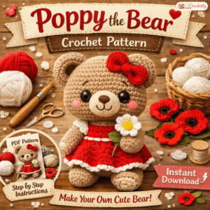 Poppy the Bear crochet pattern cute bear amigurumi digital PDF pattern