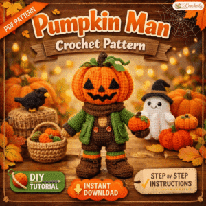 Pumpkin Man crochet pattern digital PDF for Halloween and fall crochet projects