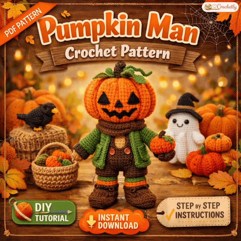 Pumpkin Man crochet pattern digital PDF for Halloween and fall crochet projects