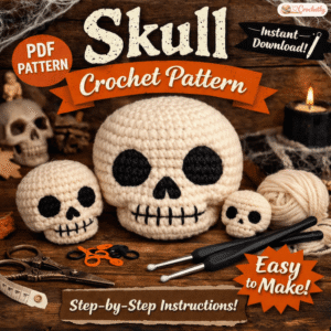 Halloween Skull Crochet Pattern – Spooky Gothic Amigurumi Digital PDF